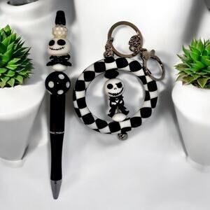 Jack Skellington Handmade Beaded Ballpoint Pen & Matching Keychain